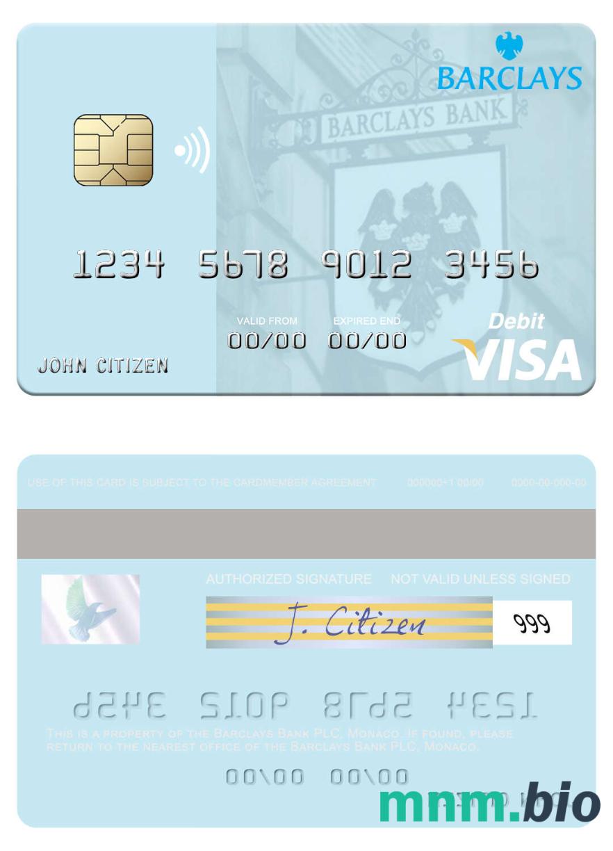 Monaco Barclays Bank PLC visa debet karta przykład w formacie PSD